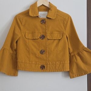Anthropologie Bell Sleeve Cropped Mustard Yellow Jacket